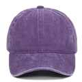 Detail view of purple washed cotton baseball cap showing vintage texture and stitching - Purple