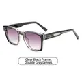 Square oversized sunglasses in transparent black frames with grey gradient lenses - Transparent Black Frame Double Gray Lens