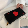 Schwarze Canvas-Clutch mit Herz-Ass-Design und goldenem Reißverschluss für Damen - Schwarz