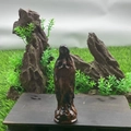 10cm dark brown semi-precious stone Mary figurine on wooden base with greenery - Mahogany Obsidian