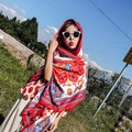 Ethnic paisley printed beach shawl with red fringe trim and white polka dot texture - Red Mandala / 90*180