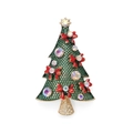 Festive green Christmas tree brooch with red bows and sparkling crystal accents - Bowknot Christmas Tree