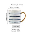 Japanese ceramic striped mug 400ml with blue stripes and brown handle for coffee or oats - Striped / Single Cup