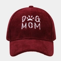Stylish burgundy corduroy baseball cap with white DOG MOM embroidery for women - Burgundy