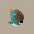 Winter knit baby hat with green dinosaur pattern and brown earflap protection - Big Dinosaur Brown (1-4 Years Old)