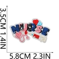 Detailed size view of Nurse embroidery patch with stethoscope and syringe measuring 5.8cm x 3.5cm - Nurse Lettering (9号)