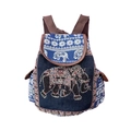 Ethnic blue canvas backpack with bohemian elephant patterns and drawstring closure - Bohemian Elephant Ornament
