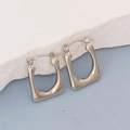 Minimalist silver irregular geometric U-shaped stainless steel earrings in square design - Silver Style K7-67