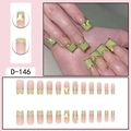French style press-on nails in Morandi green and pink with gold butterfly accents - Morandi Green French Patchwork Gold Butterfly Style (D-146) / 24 Pcs/Set