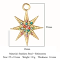 Goldener Edelstahl Sternanhänger mit bunten Strasssteinen 22mm Schmuckkomponente - Edelstahl + Strass / Goldener 8-zackiger Stern mit Bunten Strasssteinen