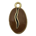 Golden coffee bean alloy pendant charm with brown enamel and a small hanging loop - Coffee Bean