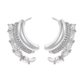 Macro detail of silver C-shape multi-layer earrings with marquise and pave crystals - 1 Pair Pack / Platinum White Zirconia