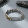 Two-tone silver and gold stainless steel link bracelet with engravable blank bar plate - 10mm Two-tone Curved Five-bead
