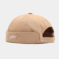 Vue détaillée du bonnet docker en coton kaki avec broderie Asher blanche et sangle réglable - Réglable / Kaki