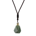 Green crystal stone pendant necklace with adjustable woven rope and gold metal top detail - Green Aventurine Style (NSN00130)