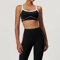 Schwarzes Yoga-Set mit weißen Kontraststreifen, bestehend aus Sport-BH und Leggings - S / Premium Schwarz