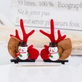 Cute Christmas reindeer antler hair clips with snowman dolls and festive red pompoms - 27# Red Antler Clip with Snowman Figure