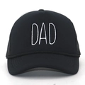 Black washed cotton baseball cap with white DAD 3D embroidery and breathable mesh back - All Black DAD Embroidery Mesh Trucker Hat