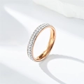 Close-up of rose gold titanium steel ring with double row of pavé set crystals - Size 5 / Double Row Rhinestone (4mm) / Rose Gold