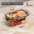Black 3-compartment medium food storage box with sealed lid for meal prep and storage - 1 Piece / Medium Divided - Black