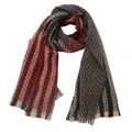 Détail d'une écharpe à rayures bicolores avec pompons en rouge, gris et beige - Rouge Gris / 185x65cm