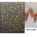 Detail view of CB-202 gold 3D nail stickers featuring love hearts and rose patterns - CB-202 Heart Letter Line Style (CB-202) / Gold