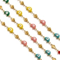 18K gold plated stainless steel chain with colorful crescent moon and heart LOVE charms - Moon Evil Eye + Love Heart