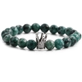 Bracciale di perle in pietra naturale da 8mm verde scuro con corona d'argento su bianco - Pietra Macchiata Verde Scuro-Corona