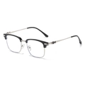 Men's retro half-frame glasses in black and silver with cross-patterned metal temples - Silver Frame Black Rim Anti Blue Light