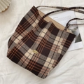 Bruine wollen shopper met vintage ruitpatroon en grote opslagcapaciteit voor dames - Beige & Bruin Geruit