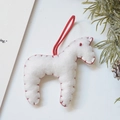 Handmade white felt horse ornament with red stitching and hanging loop for Christmas - Pony / 9.5x10.5cm / White