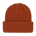 Close-up of warm rust-orange ribbed knit beanie for children and infants - Caramel Orange
