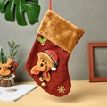 Calza natalizia rossa con orsetto in cappello scozzese e campanelli festivi - M3-39 Calza di Natale a LED Grande Stile Orso (21*11*13.5CM)