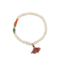 Handmade pearl bracelet with colorful beads and a vibrant multi-color tassel charm - Blue Turquoise Bracelet (SL-148DY01-5)