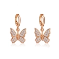 Rose gold butterfly hoop earrings with sparkling rhinestones and crystal inlay - Full Rhinestone Inlaid Butterfly (12101) / Gold Color