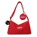 Red nylon crossbody bag for women with round coin purse and plush charm accessory - With Pendant / Red