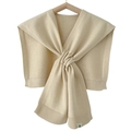 Beige knitted shawl wrap for women with elegant twist front design on a wooden hanger - Beige