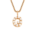 Collar con letra G en oro rosa con pequeñas perlas blancas y cadena de caja elegante - G-Oro Rosa