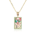 Collana placcata oro 18K con ciondolo rettangolare in smalto e zirconi verdi lucidi - Stile 21929-Smalto Artistico Rosa Verde