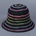 Cappello a secchiello in paglia fatto a mano con strisce colorate per le vacanze - M(56-58cm) / Nero