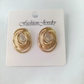 Retro 18K gold plated stainless steel earrings with spiral oval geometric design - Oval Spiral / 18K Gold