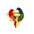 Exquisite gold enamel parrot ring with vibrant red and blue colors on a white background - Style 9-Colorful Enamel Parrot
