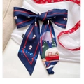 Dark blue silk neckerchief featuring Santa and snowflake prints in flat lay style - 3#