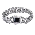Retro hip hop titanium steel bracelet with rose floral texture and black stone buckle - Rose Pattern Black Gem Style (KB14727-D)