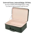 Green PU leather jewelry storage box with 36 slots and beige velvet lining for bracelets - 36 Slots / Green Exterior / Beige Interior