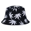 Unisex wide brim sun hat featuring a black and white tropical leaf pattern print - One Size / White Vertical Maple Leaf