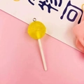 Miniature yellow lollipop charm pendant with resin finish and silver metal ring - Yellow Lollipop