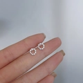 Minimalist 925 sterling silver beaded hoop stud earrings for women with metallic luster - Hollow Ring / Silver