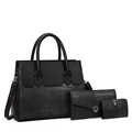 Black crocodile embossed 3-piece handbag set featuring a large tote and matching wallets - Black Set