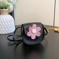 Cute black children's flower crossbody bag with pink sequin petal detail and thin strap - Black